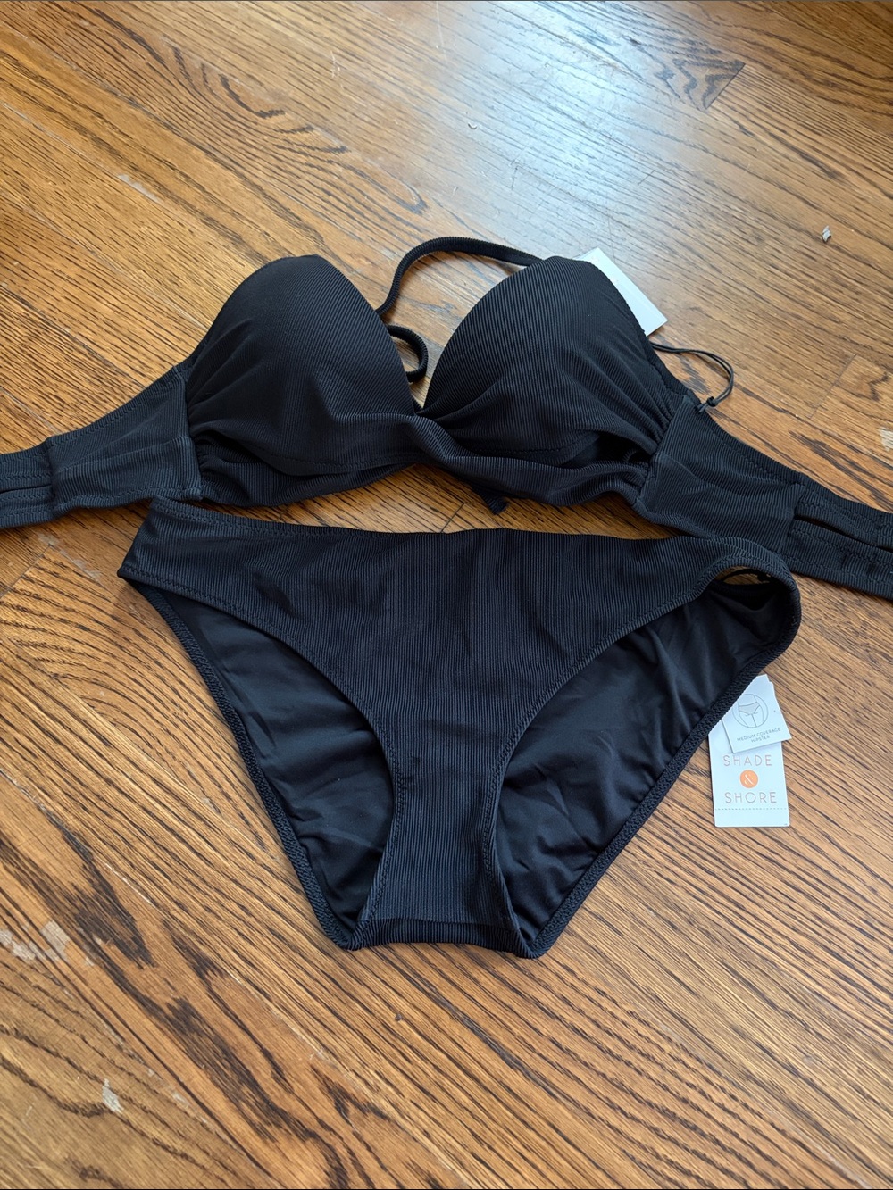 Shade & Shore Black Ribbed Two-Piece Bikini